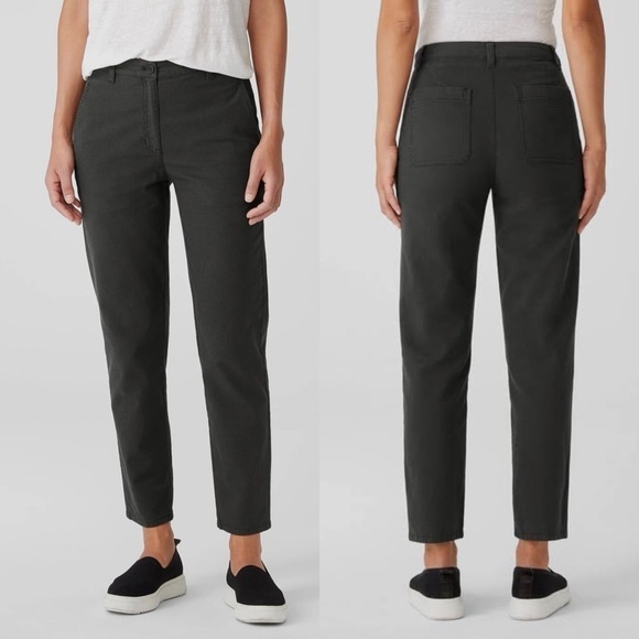 Eileen Fisher Organic Cotton Hemp Tapered Pant Seaweed Green - Picture 1 of 13